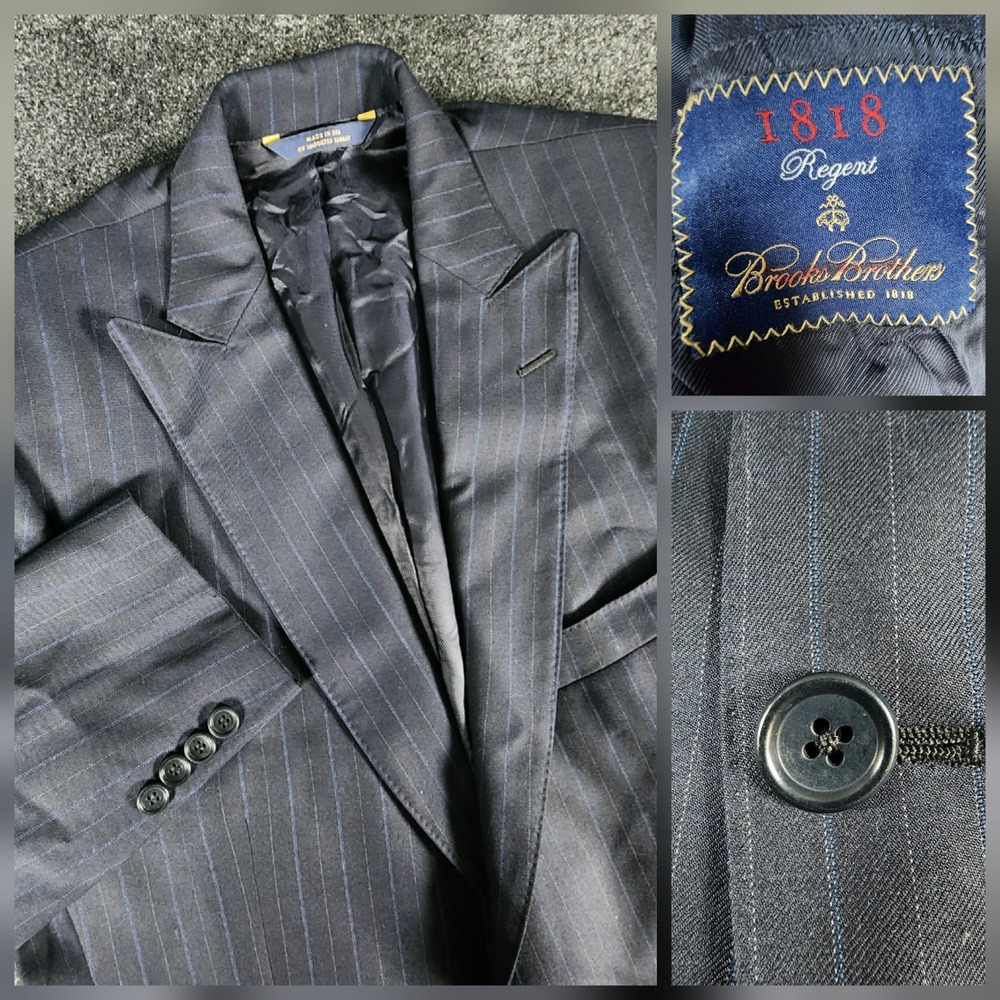 BROOKS‎ BROTHERS 1818 Regent Sport Coat Blazer 40R Saxxon Wool Blue Pin Stripe